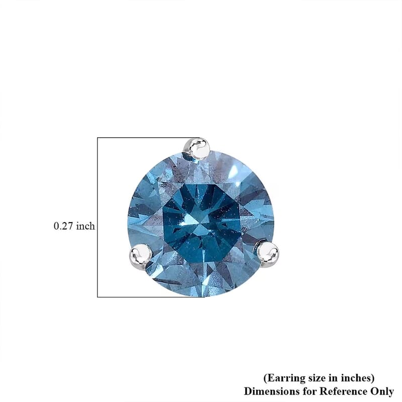 Luxuriant Lab Grown Blue Diamond (IR) VS 1.35 ctw Stud Earrings in Platinum Over Sterling Silver