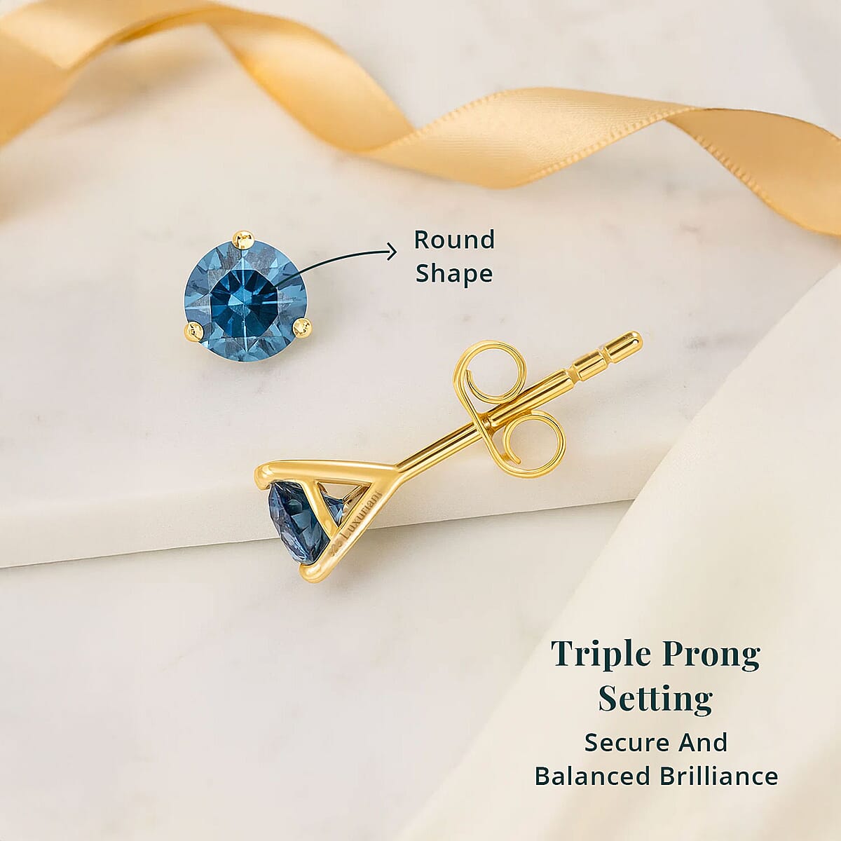 Luxuriant Lab Grown Blue Diamond (IR) VS 1.35 ctw Stud Earrings in Vermeil Yellow Gold Over Sterling Silver image number 4