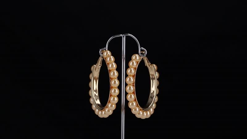 Doorbuster White Shell Pearl Beaded Hoop Earrings in Stainless Steel