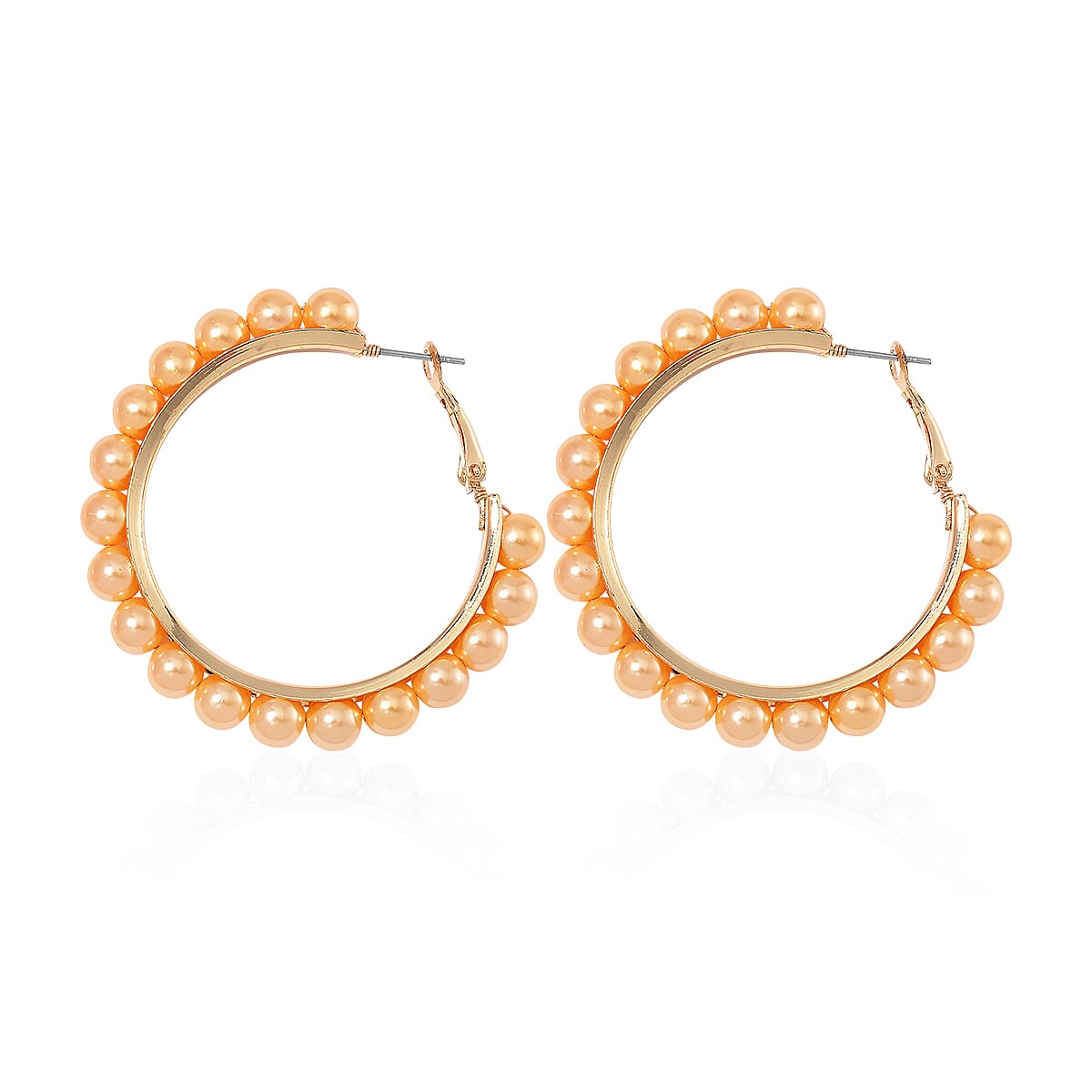 Golden Color Shell Pearl Hoop Earrings in ION Plated YG Stainless Steel
