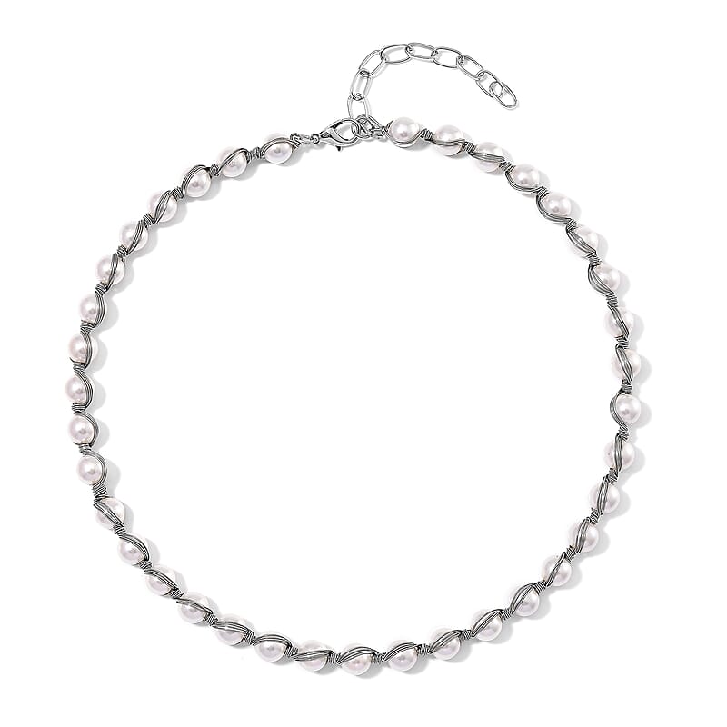 White Shell Pearl Chocker Necklace in Silvertone 16-20 Inches