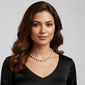 White Shell Pearl Chocker Necklace in Silvertone 16-20 Inches