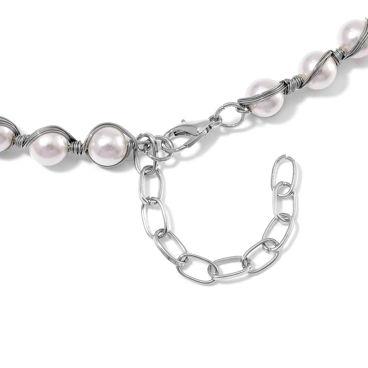 Doorbuster White Shell Pearl Beaded Chocker Necklace (16-20 Inches) in Silvertone image number 3