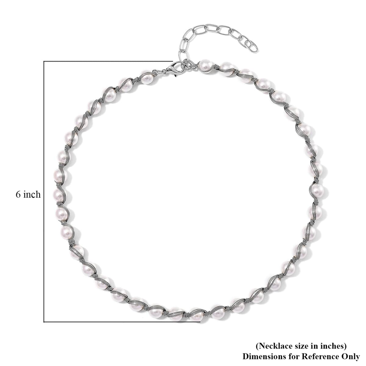 Doorbuster White Shell Pearl Beaded Chocker Necklace (16-20 Inches) in Silvertone image number 4