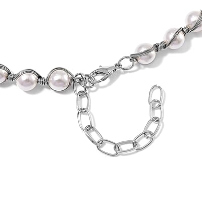 White Shell Pearl Chocker Necklace in Silvertone 16-20 Inches