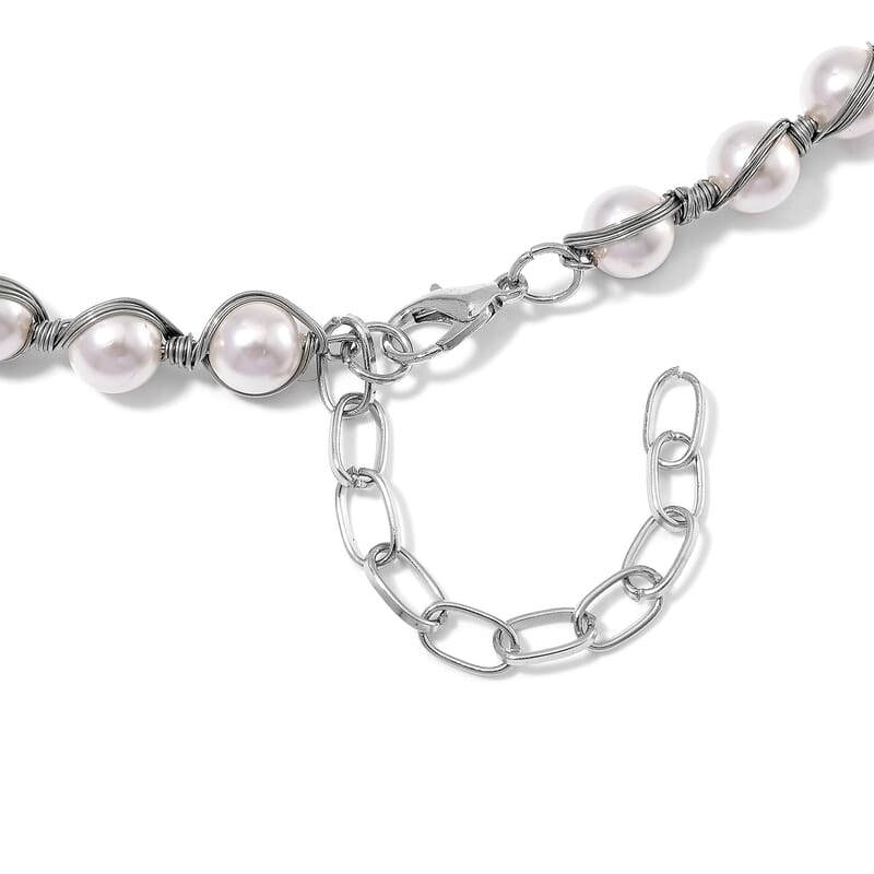 White Shell Pearl Chocker Necklace in Silvertone 16-20 Inches
