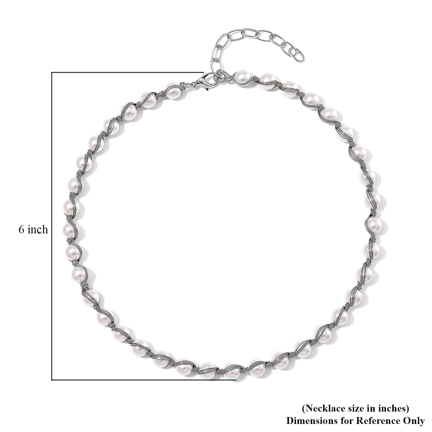 White Shell Pearl Chocker Necklace in Silvertone 16-20 Inches