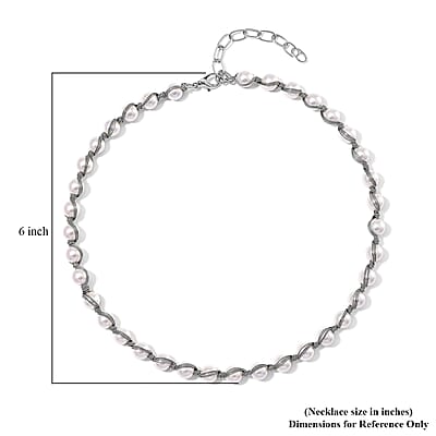White Shell Pearl Chocker Necklace in Silvertone 16-20 Inches