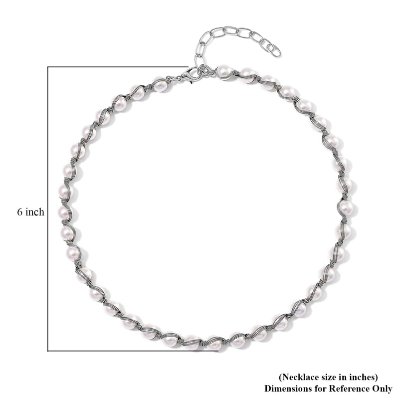 White Shell Pearl Chocker Necklace in Silvertone 16-20 Inches