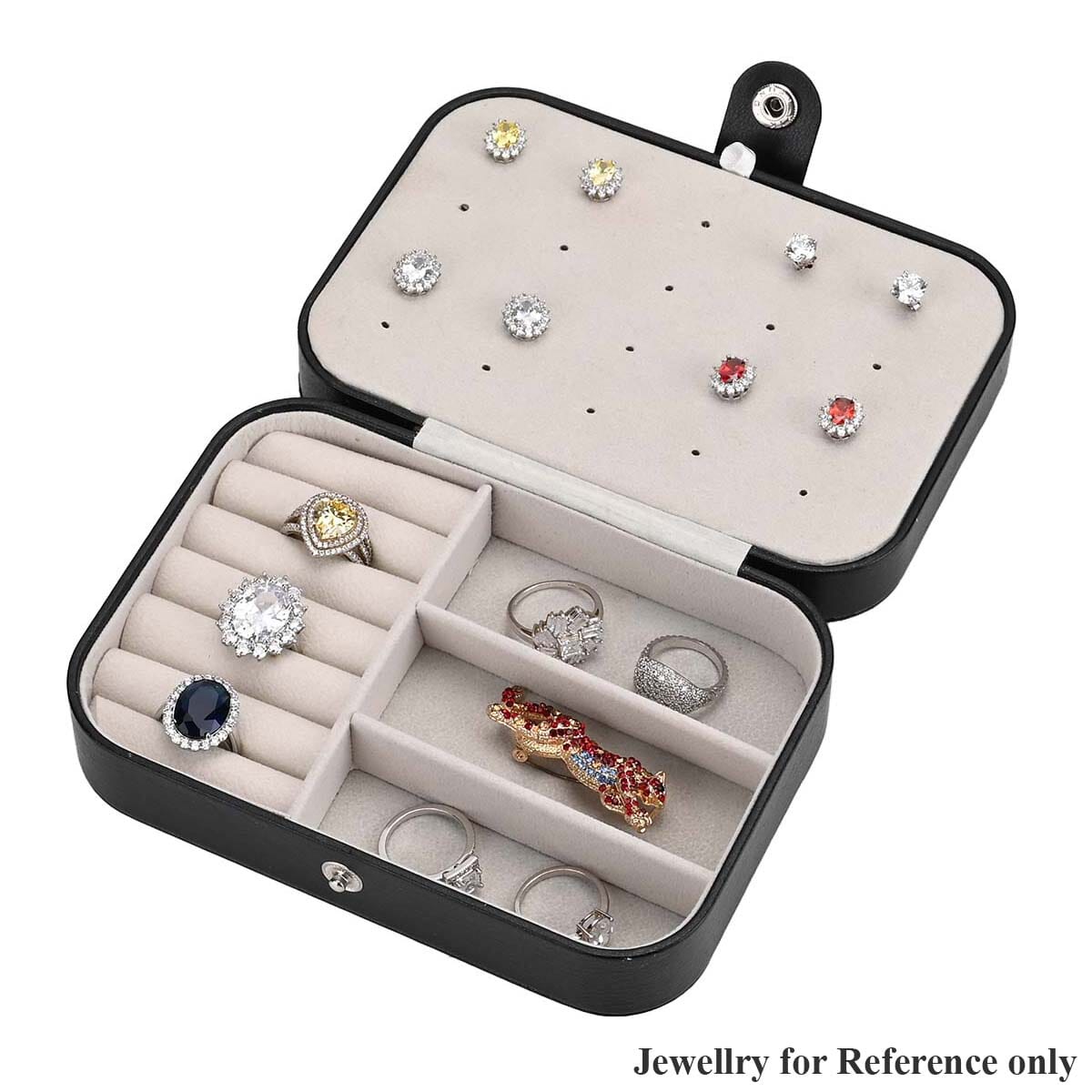 Black Faux Leather Jewelry Box with Button Closure and 20pcs Anti Tarnish Silver Polishing Clean Cloth image number 0