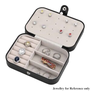 Black Faux Leather Jewelry Box with Button Closure and 20pcs Anti Tarnish Silver Polishing Clean Cloth