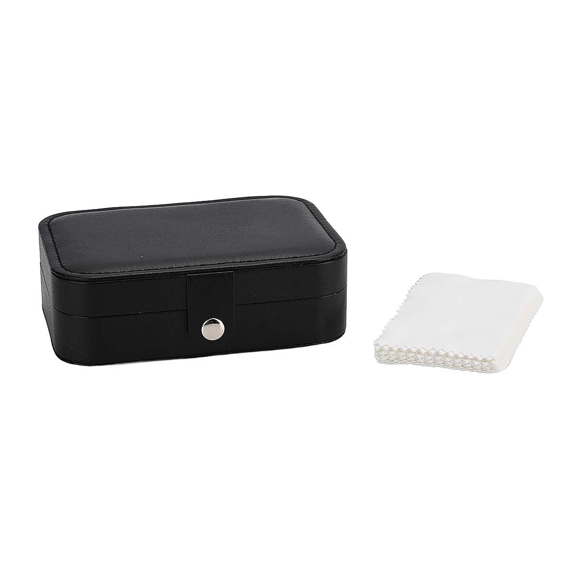 Black Faux Leather Jewelry Box with Button Closure and 20pcs Anti Tarnish Silver Polishing Clean Cloth