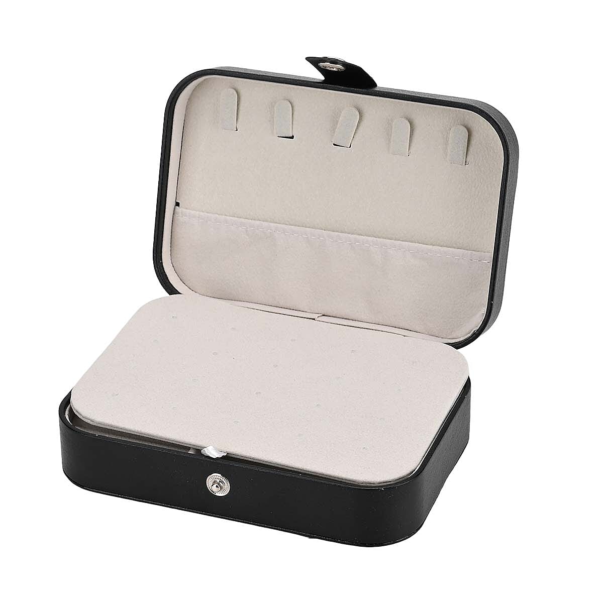 Black Faux Leather Jewelry Box with Button Closure and 20pcs Anti Tarnish Silver Polishing Clean Cloth