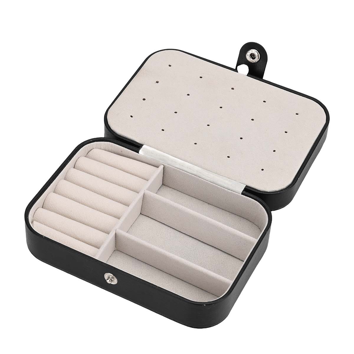 Black Faux Leather Jewelry Box with Button Closure and 20pcs Anti Tarnish Silver Polishing Clean Cloth image number 5
