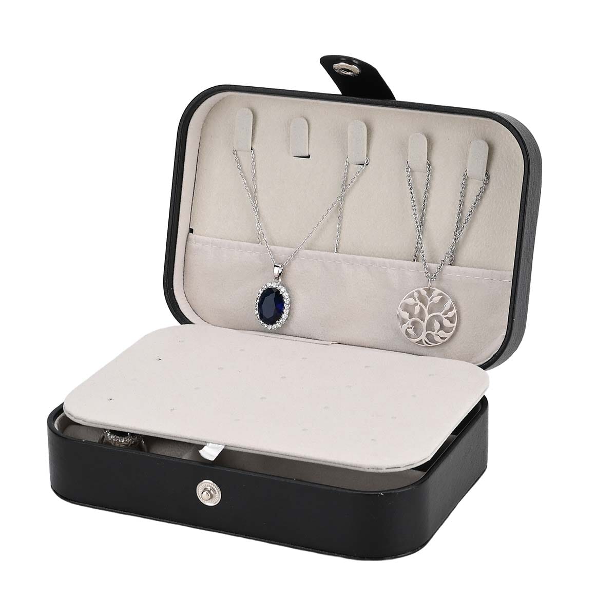 Black Faux Leather Jewelry Box with Button Closure and 20pcs Anti Tarnish Silver Polishing Clean Cloth image number 6