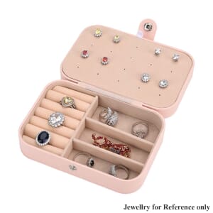 Pink Faux Leather Jewelry Box with Button Closure and 20pcs Anti Tarnish Silver Polishing Clean Cloth