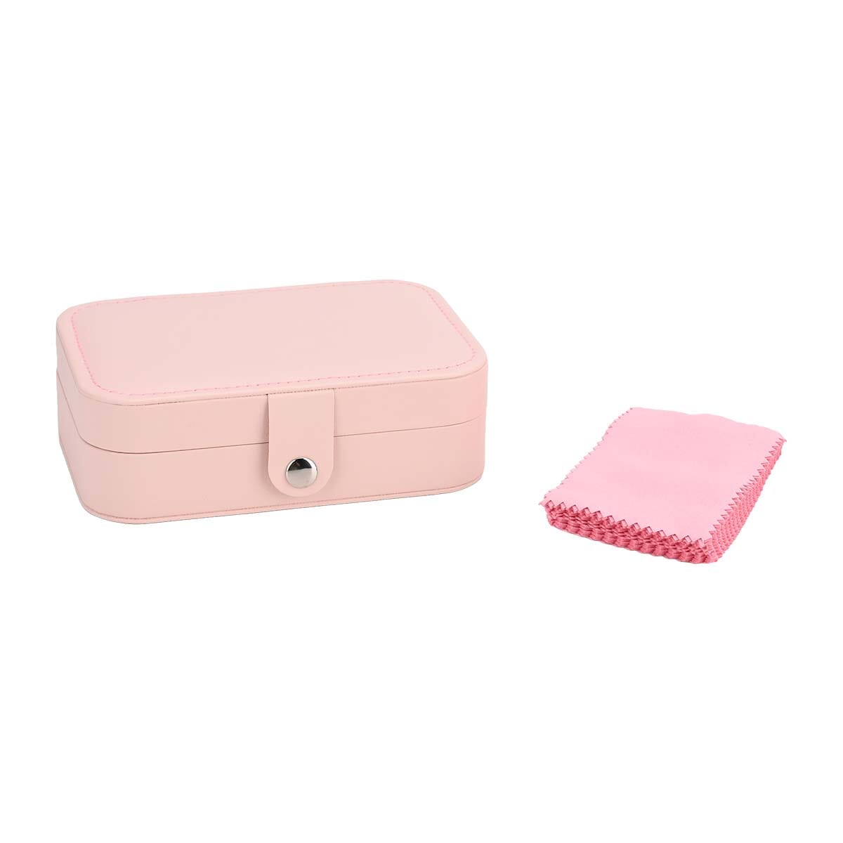 Pink Faux Leather Jewelry Box with Button Closure and 20pcs Anti Tarnish Silver Polishing Clean Cloth image number 1