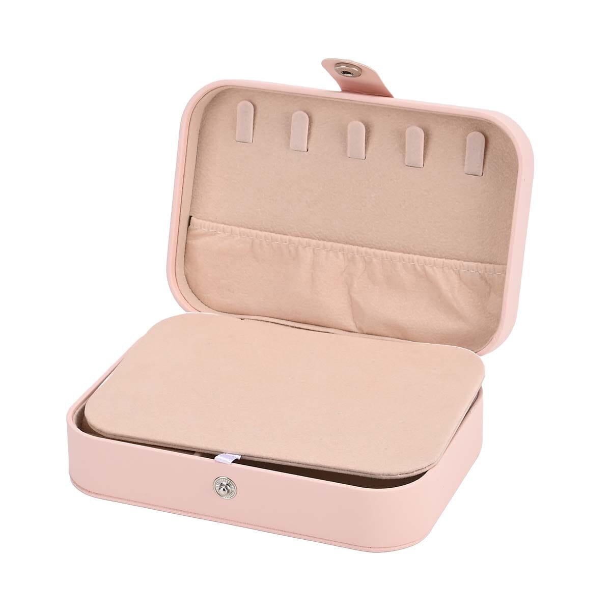 Pink Faux Leather Jewelry Box with Button Closure and 20pcs Anti Tarnish Silver Polishing Clean Cloth image number 4