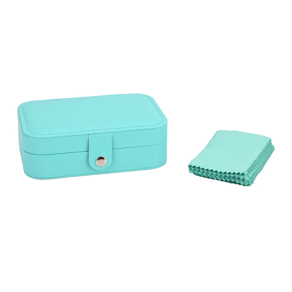 Green Faux Leather Jewelry Box with Button Closure and 20pcs Anti Tarnish Silver Polishing Clean Cloth image number 1