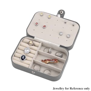 Gray Faux Leather Jewelry Box with Button Closure and 20pcs Anti Tarnish Silver Polishing Clean Cloth
