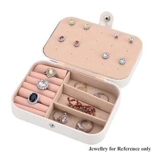 Cream Faux Leather Jewelry Box with Button Closure and 20pcs Anti Tarnish Silver Polishing Clean Cloth