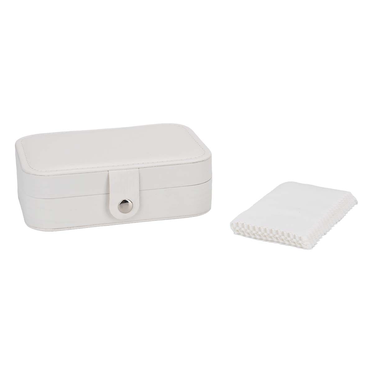 Cream Faux Leather Jewelry Box with Button Closure and 20pcs Anti Tarnish Silver Polishing Clean Cloth image number 1