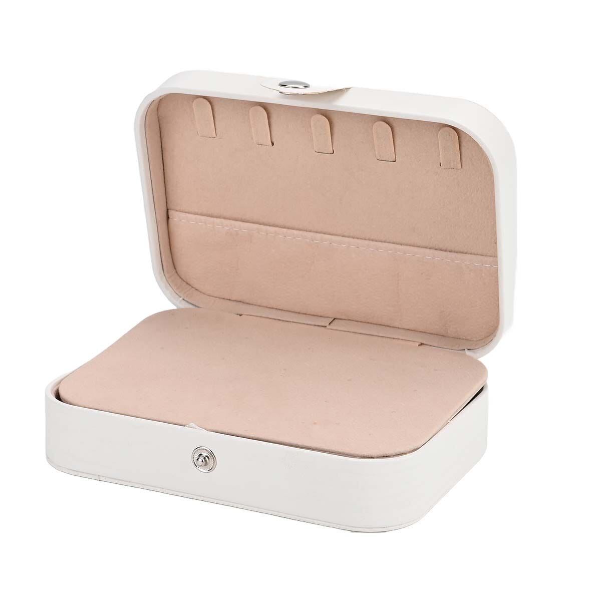 Cream Faux Leather Jewelry Box with Button Closure and 20pcs Anti Tarnish Silver Polishing Clean Cloth image number 4