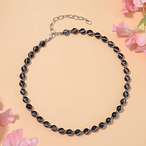 Peacock Color Shell Pearl Chocker Necklace in Silvertone 16-20 Inches