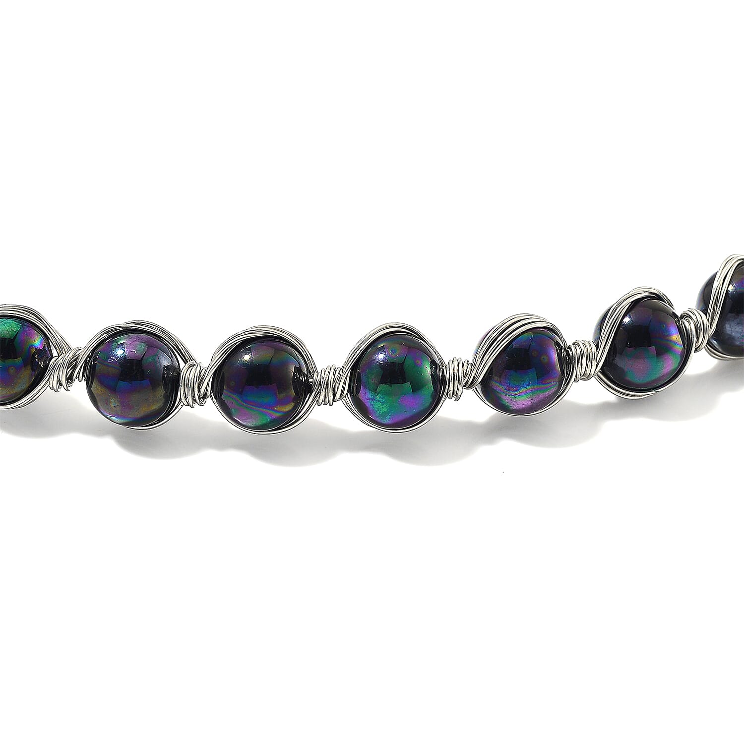 Peacock Color Shell Pearl Chocker Necklace in Silvertone 16-20 Inches