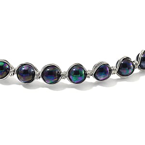 Peacock Color Shell Pearl Chocker Necklace in Silvertone 16-20 Inches