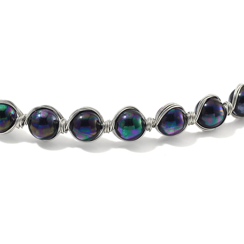 Peacock Color Shell Pearl Chocker Necklace in Silvertone 16-20 Inches