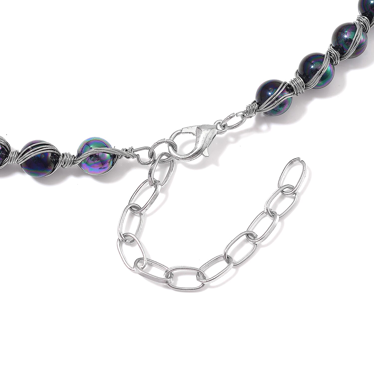 Peacock Color Shell Pearl Chocker Necklace in Silvertone 16-20 Inches