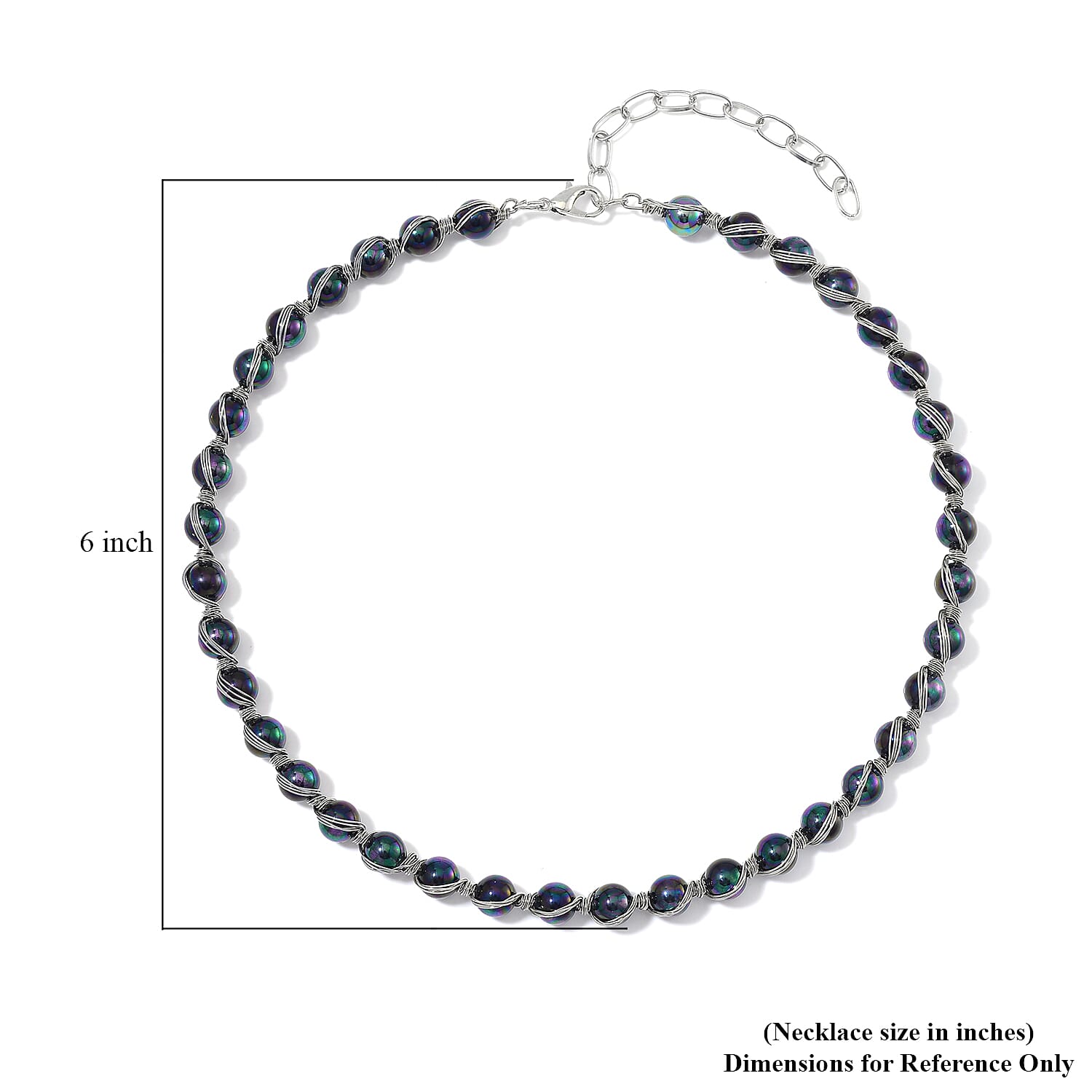 Peacock Color Shell Pearl Chocker Necklace in Silvertone 16-20 Inches