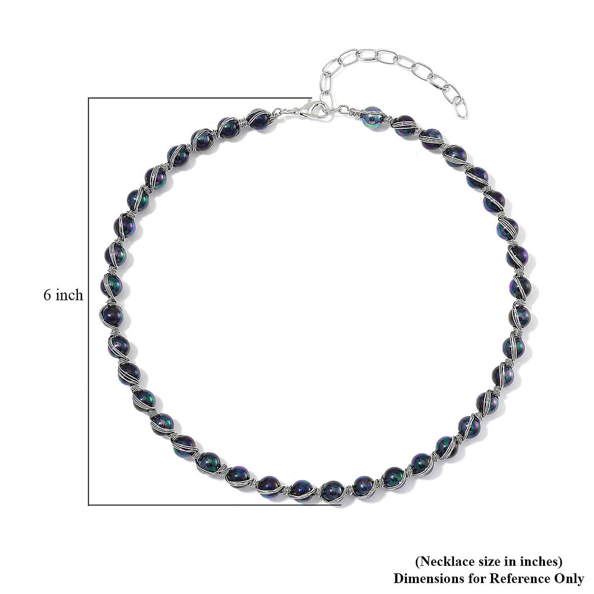 Peacock Color Shell Pearl Chocker Necklace in Silvertone 16-20 Inches image number 5