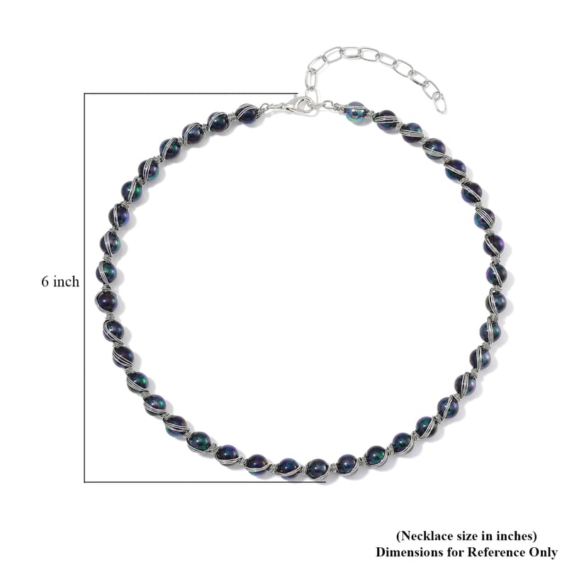 Peacock Color Shell Pearl Chocker Necklace in Silvertone 16-20 Inches