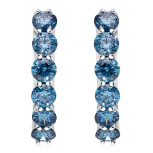 Luxuriant Lab Grown Blue Diamond VS 2.20 ctw Hoop Earrings in Platinum Over Sterling Silver