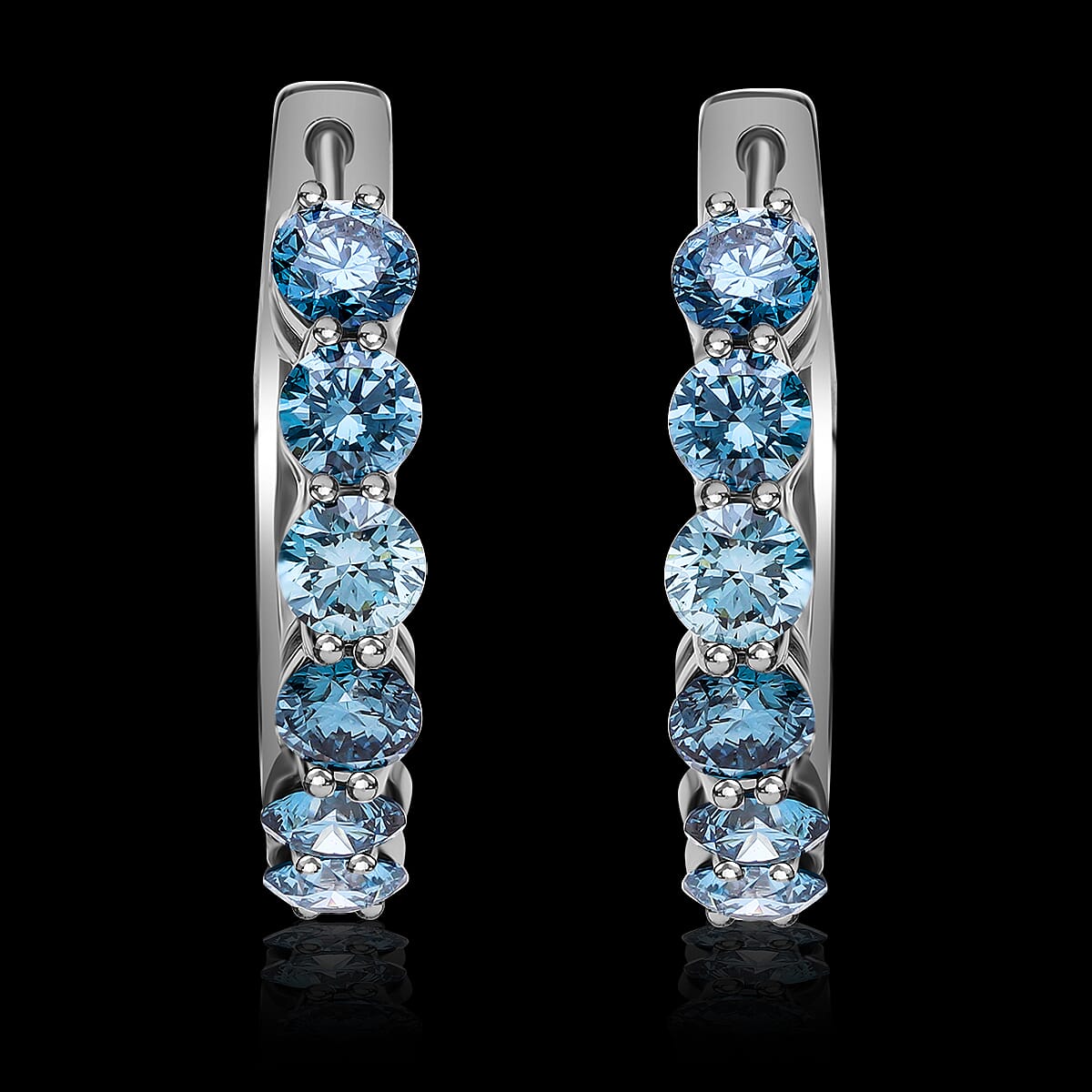 Luxuriant Lab Grown Blue Diamond (IR) VS 2.20 ctw Hoop Earrings in Platinum Over Sterling Silver