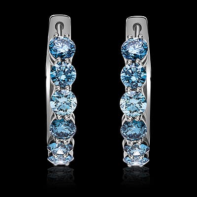 Luxuriant Lab Grown Blue Diamond (IR) VS 2.20 ctw Hoop Earrings in Platinum Over Sterling Silver