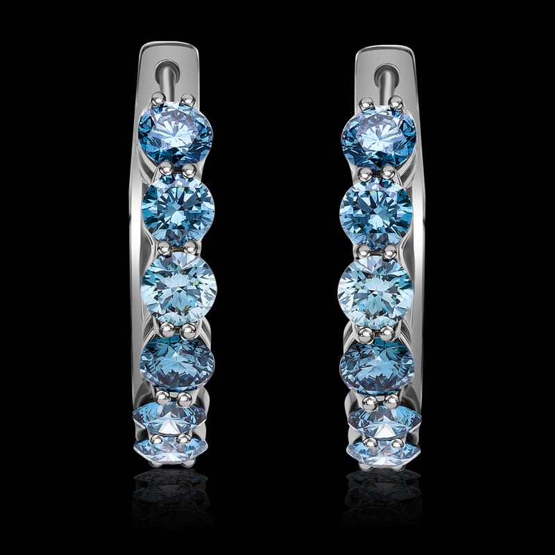 Luxuriant Lab Grown Blue Diamond (IR) VS 2.20 ctw Hoop Earrings in Platinum Over Sterling Silver