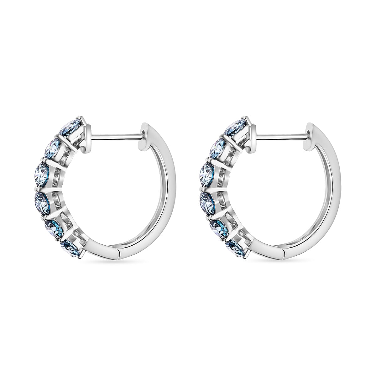Luxuriant Lab Grown Blue Diamond (IR) VS 2.20 ctw Hoop Earrings in Platinum Over Sterling Silver