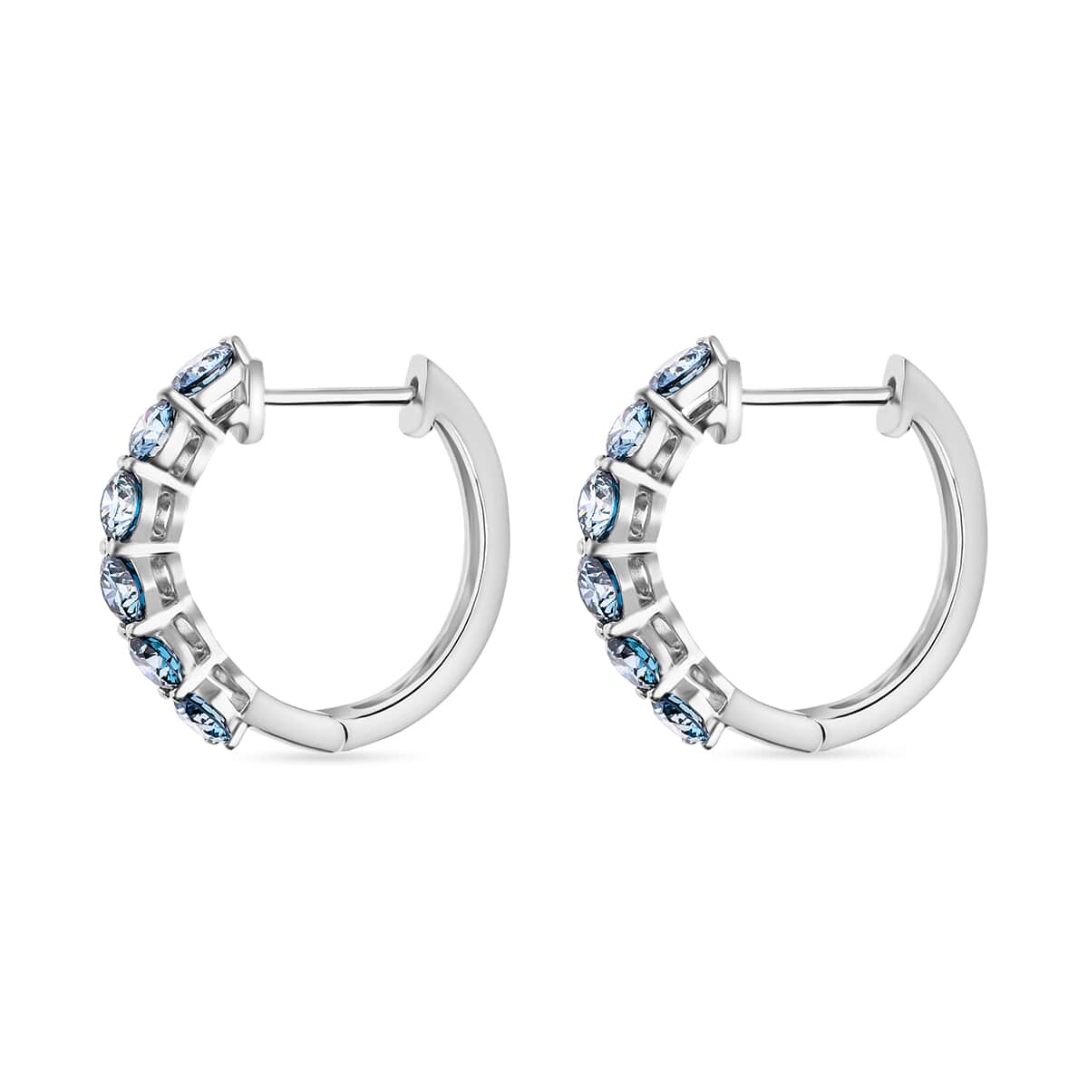 Luxuriant Lab Grown Blue Diamond VS 2.20 ctw Hoop Earrings in Platinum Over Sterling Silver image number 3