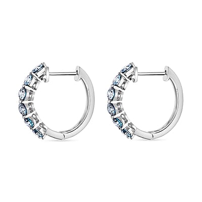 Luxuriant Lab Grown Blue Diamond (IR) VS 2.20 ctw Hoop Earrings in Platinum Over Sterling Silver