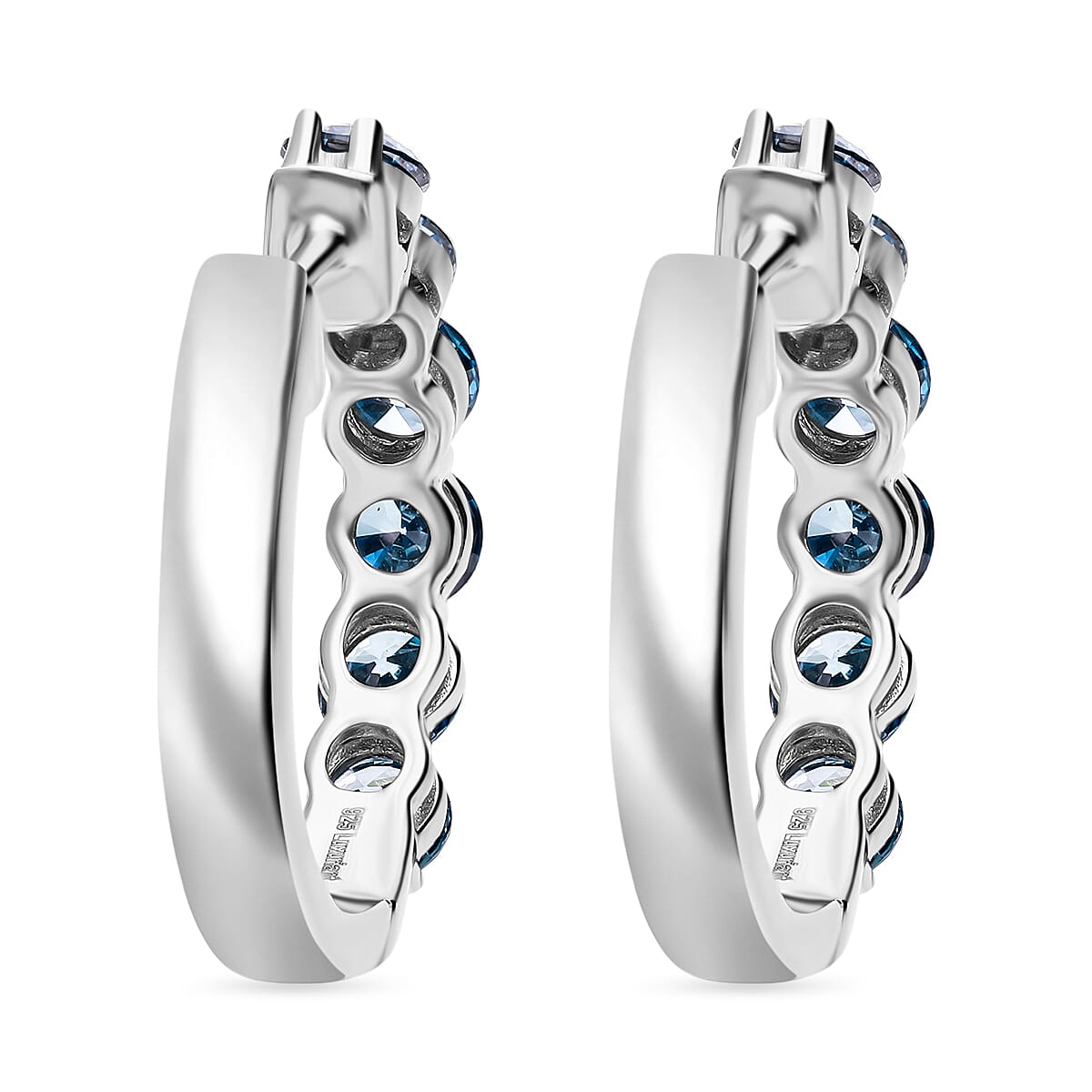 Luxuriant Lab Grown Blue Diamond (IR) VS 2.20 ctw Hoop Earrings in Platinum Over Sterling Silver