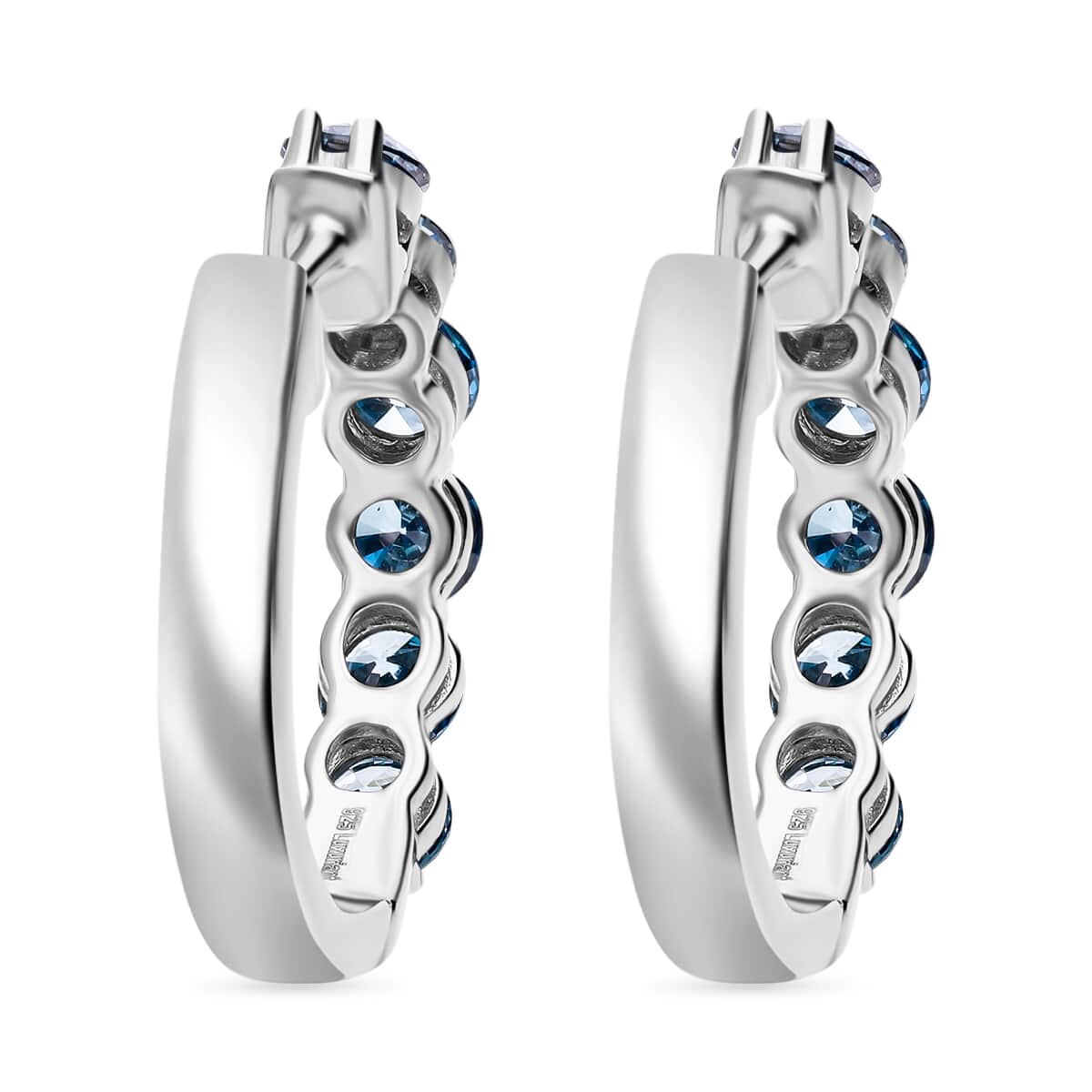 Luxuriant Lab Grown Blue Diamond VS 2.20 ctw Hoop Earrings in Platinum Over Sterling Silver image number 4