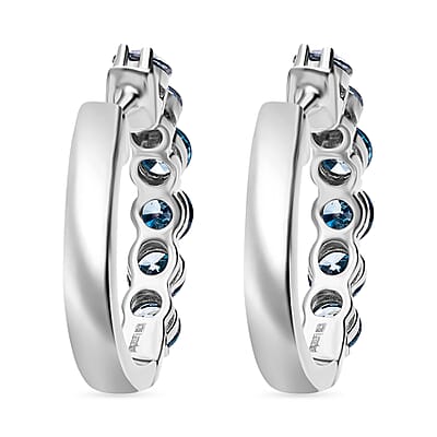 Luxuriant Lab Grown Blue Diamond (IR) VS 2.20 ctw Hoop Earrings in Platinum Over Sterling Silver