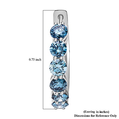 Luxuriant Lab Grown Blue Diamond (IR) VS 2.20 ctw Hoop Earrings in Platinum Over Sterling Silver