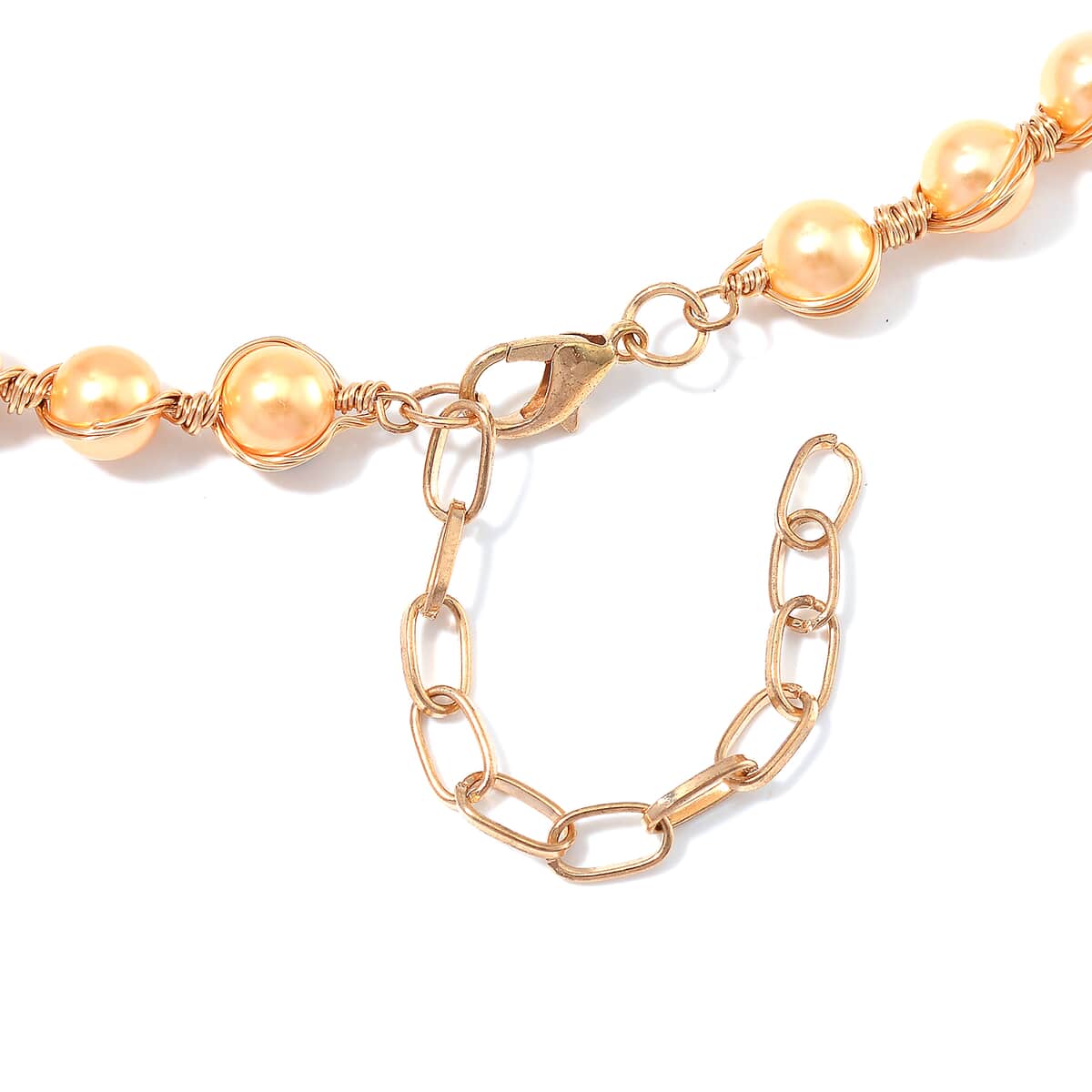 Doorbuster Golden Color Shell Pearl Beaded Chocker Necklace in Goldtone 16-20 Inches image number 3