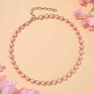 Peach Shell Pearl Chocker Necklace in Goldtone 16-20 Inches