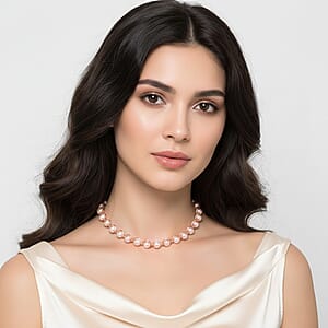 Peach Shell Pearl Chocker Necklace in Goldtone 16-20 Inches