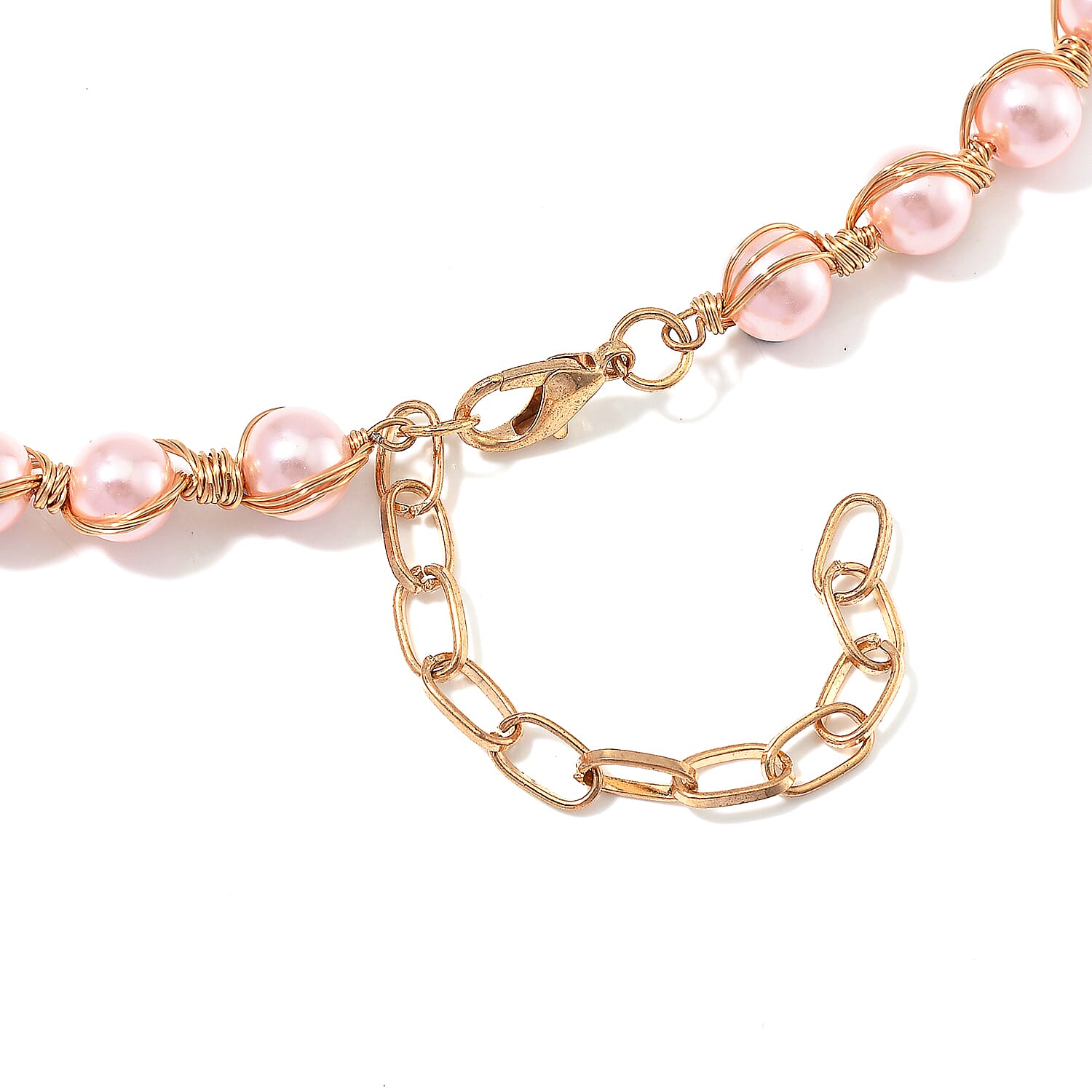 Peach Shell Pearl Chocker Necklace in Goldtone 16-20 Inches